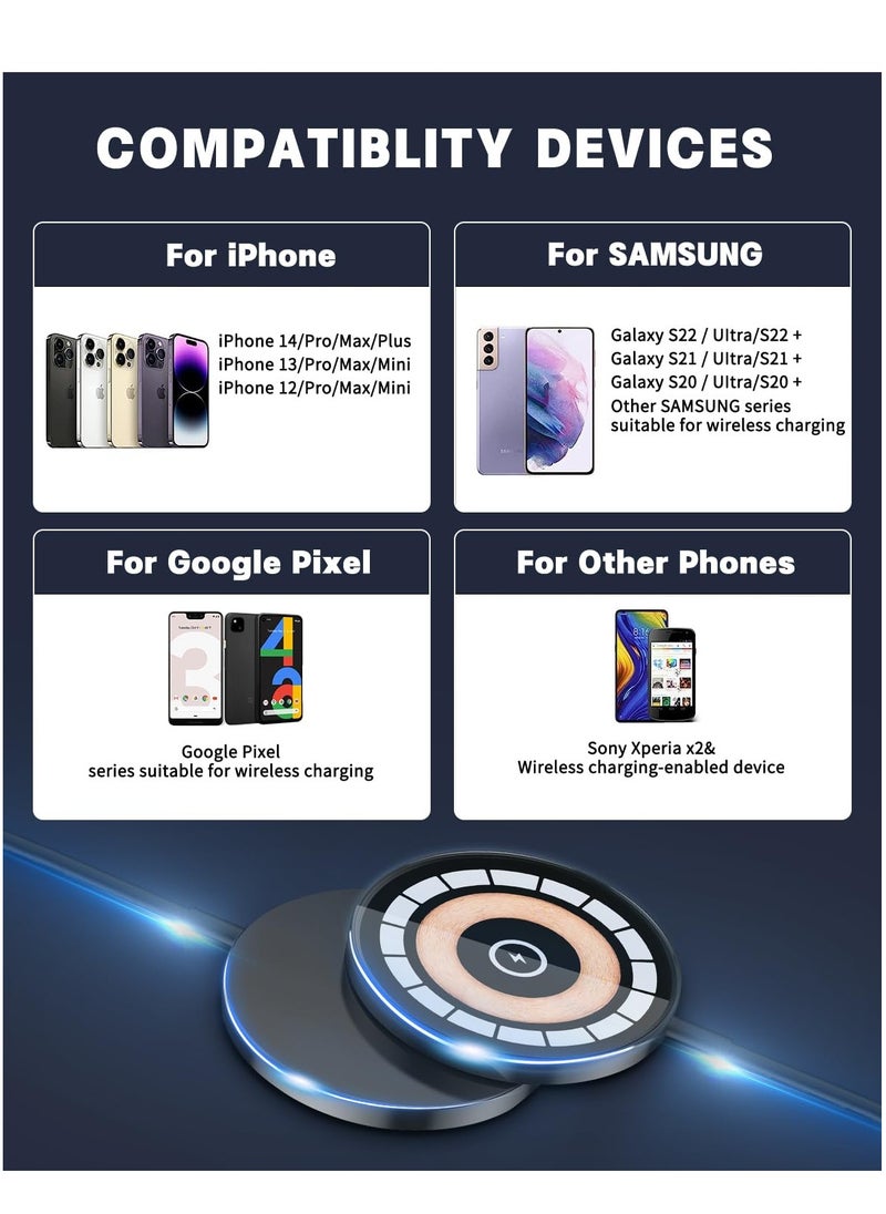 Generic - 15W Fast Wireless Charger for iPhone 14/13/12 Series & Samsung Galaxy, MagSafe Compatible Transparent Charging Pad for Quick and Efficient Charging - Image 1