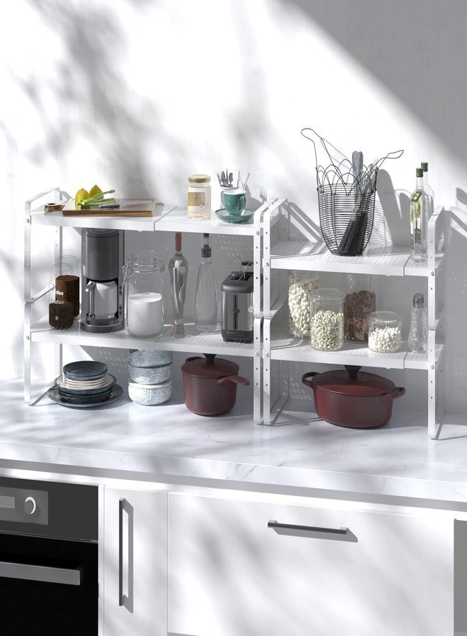 SUZLON Expandable Cabinet Shelf Organizer Adjustable Metal Spice Rack Stackable Freestanding Counter Storage Shelves for Kitchen Cabinet Under Sink Office Desk (White - 1Pack - L16.5-27'' * W8'' * H9.6'') - Image 3