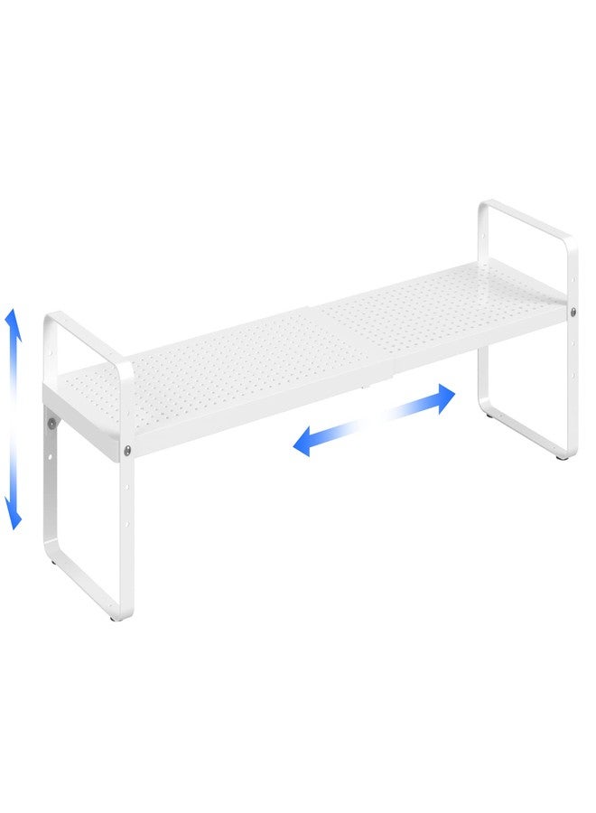 SUZLON Expandable Cabinet Shelf Organizer Adjustable Metal Spice Rack Stackable Freestanding Counter Storage Shelves for Kitchen Cabinet Under Sink Office Desk (White - 1Pack - L16.5-27'' * W8'' * H9.6'') - Image 1