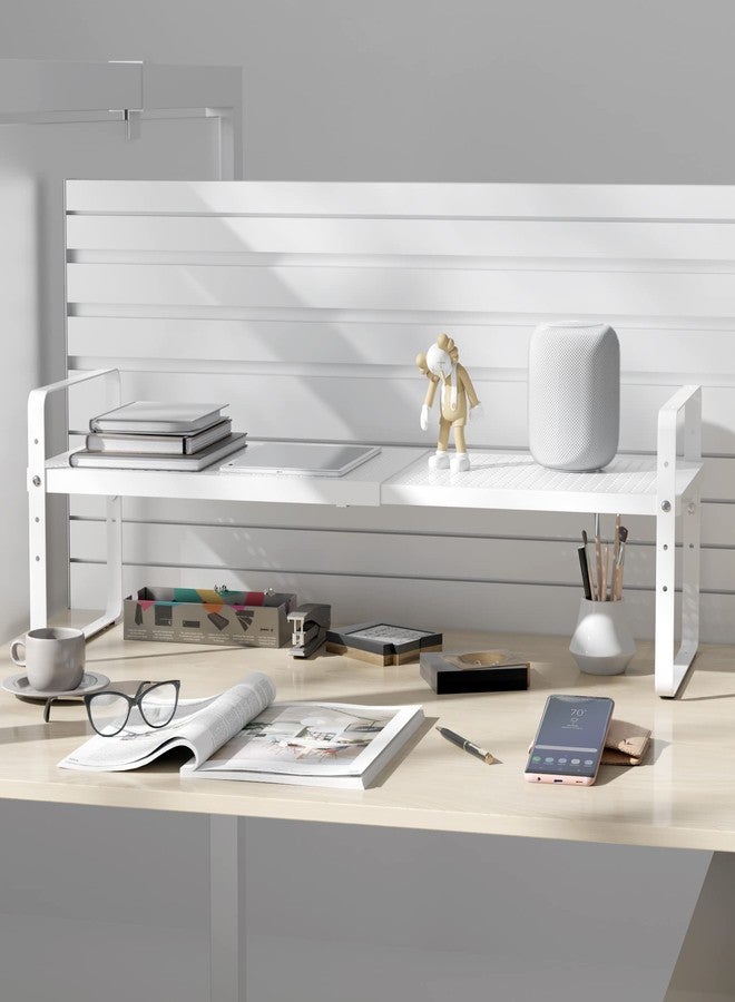 SUZLON Expandable Cabinet Shelf Organizer Adjustable Metal Spice Rack Stackable Freestanding Counter Storage Shelves for Kitchen Cabinet Under Sink Office Desk (White - 1Pack - L16.5-27'' * W8'' * H9.6'') - Image 4