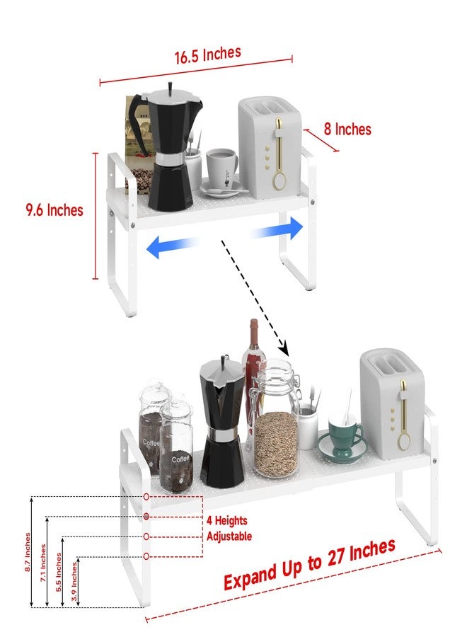 SUZLON Expandable Cabinet Shelf Organizer Adjustable Metal Spice Rack Stackable Freestanding Counter Storage Shelves for Kitchen Cabinet Under Sink Office Desk (White - 1Pack - L16.5-27'' * W8'' * H9.6'') - Image 2
