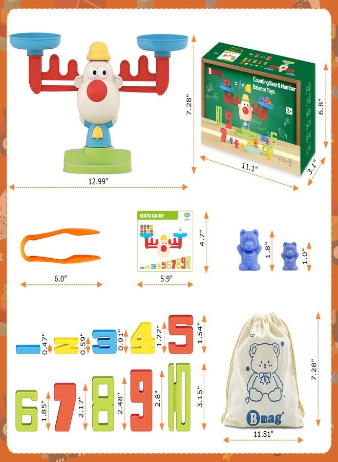Bmag Balance Counting Toys with Bears Counting Scale for Kids - 3 in 1 Stacking & Balancing Math Game, Montessori STEM Learning Educational Toy for Ages 3-5, Gift (30 Bears, 10 Numberblocks) - Image 4
