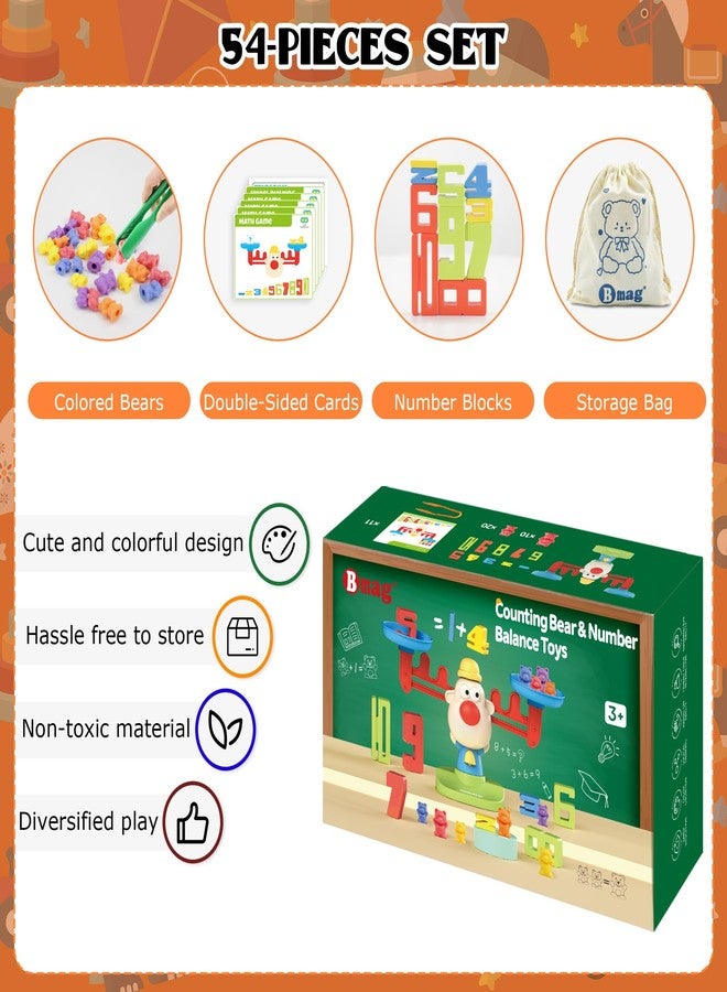 Bmag Balance Counting Toys with Bears Counting Scale for Kids - 3 in 1 Stacking & Balancing Math Game, Montessori STEM Learning Educational Toy for Ages 3-5, Gift (30 Bears, 10 Numberblocks) - Image 2