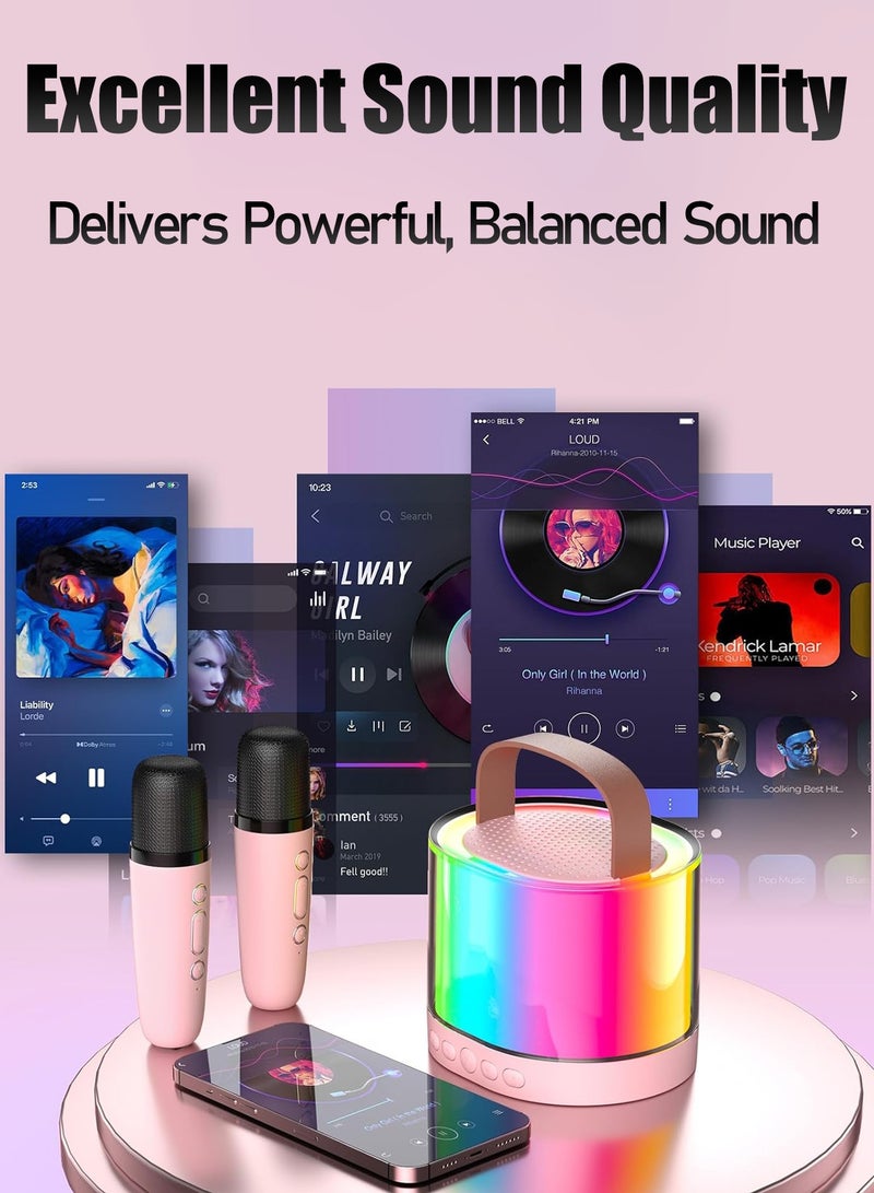 ستيلكور جهاز كاريوكي صغير للأطفال من ستيلكور مزود بمكبر صوت بلوتوث محمول مع ميكروفونين لاسلكيين وأضواء LED ملونة، هدية كاريوكي للأولاد والبنات (وردي) - Image 2