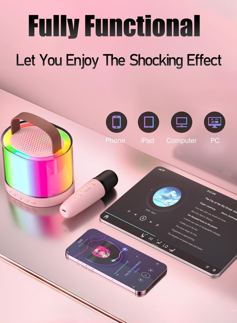 ستيلكور جهاز كاريوكي صغير للأطفال من ستيلكور مزود بمكبر صوت بلوتوث محمول مع ميكروفونين لاسلكيين وأضواء LED ملونة، هدية كاريوكي للأولاد والبنات (وردي) - Image 3