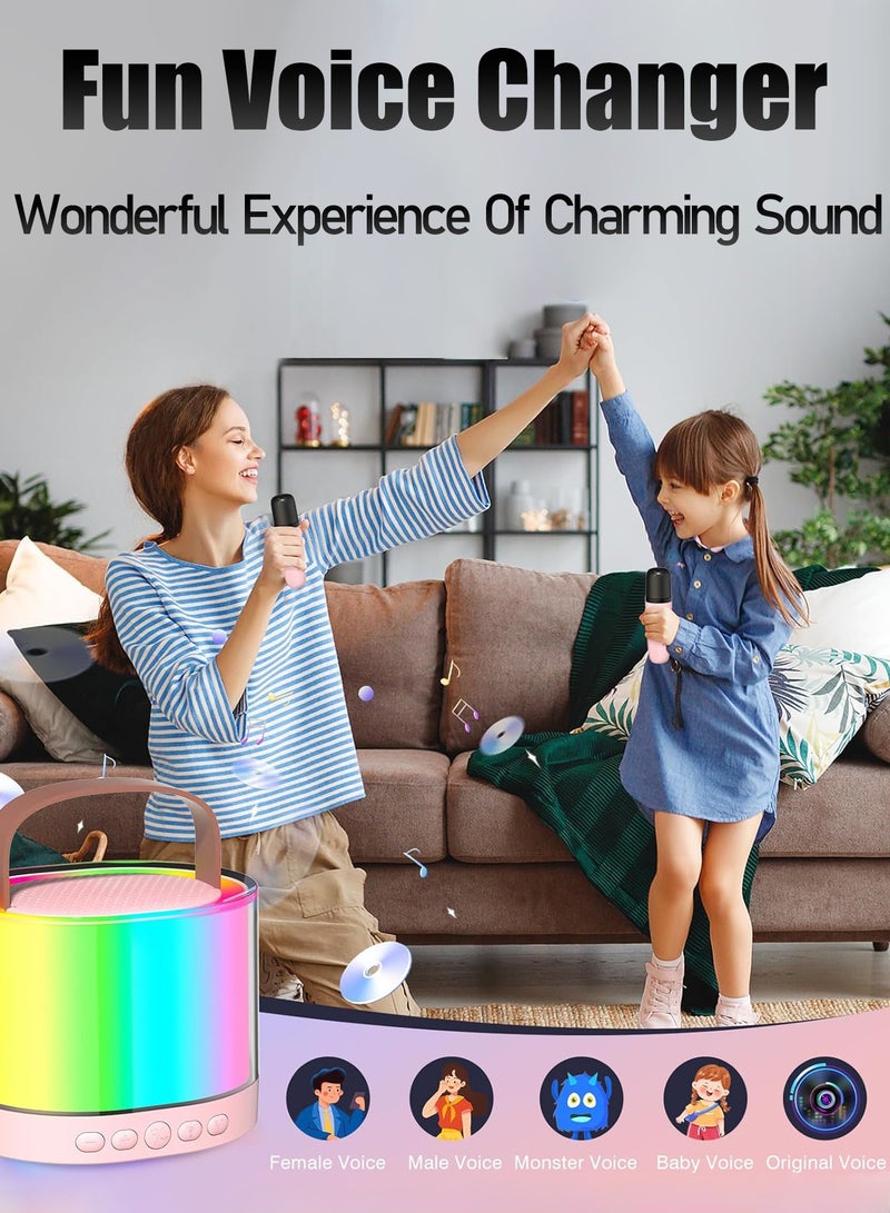 ستيلكور جهاز كاريوكي صغير للأطفال من ستيلكور مزود بمكبر صوت بلوتوث محمول مع ميكروفونين لاسلكيين وأضواء LED ملونة، هدية كاريوكي للأولاد والبنات (وردي) - Image 4