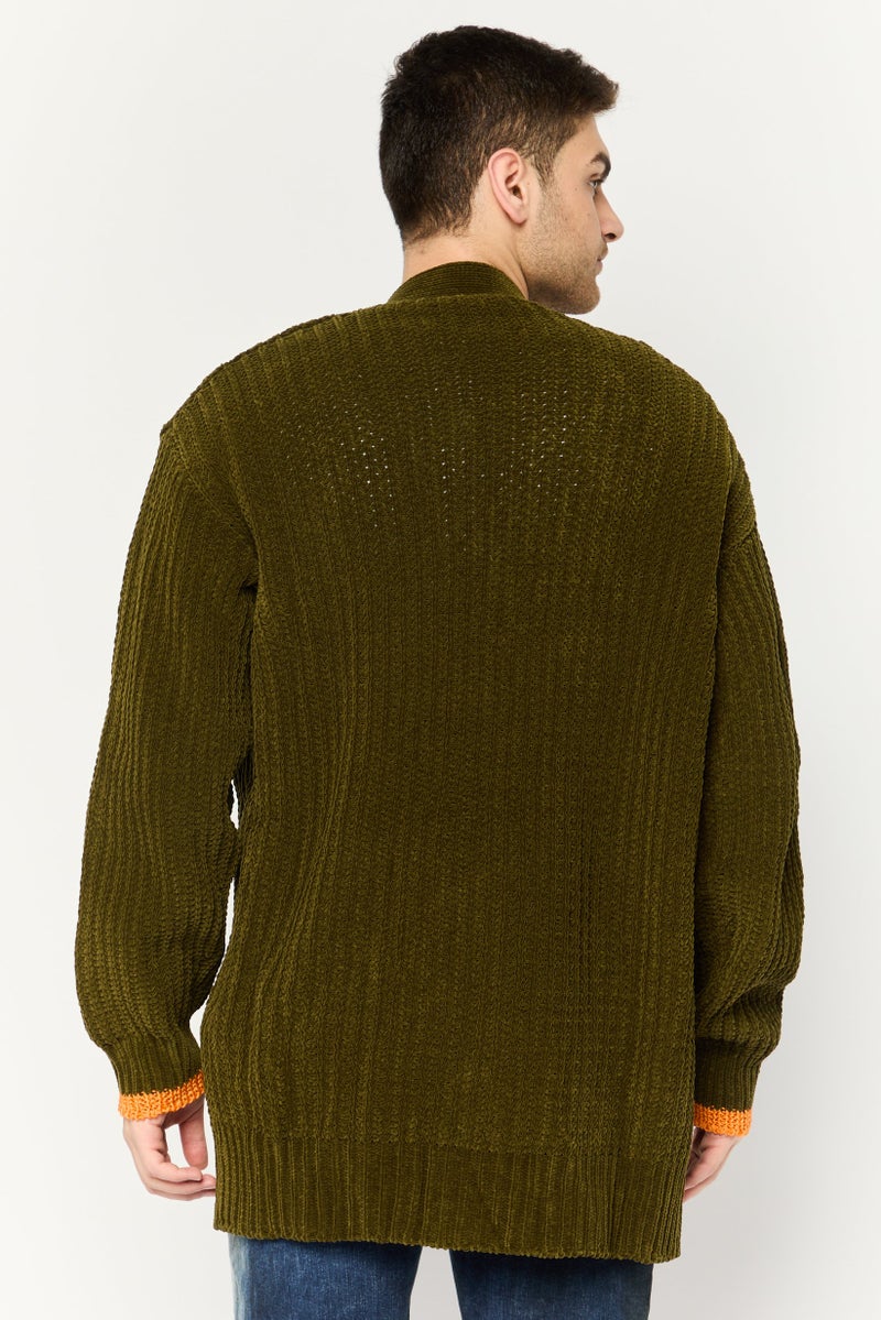 DIESEL Men V-Neck Textured Cardigan, Dark Olive  - Image 4