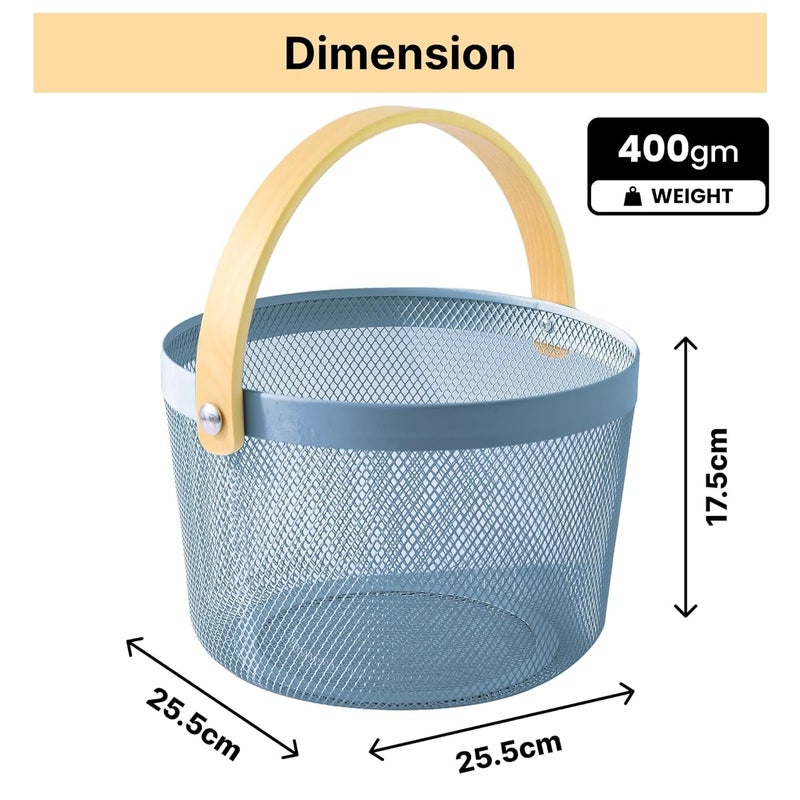 Kuber Industries Metal Mesh Basket for Storage with wooden handle | 400 Gm | Fruit Basket and Vegetable Basket | Kitchen Organizer | Baskets for Organizing Home and Kitchen | Multipurpose | Blue | - Image 4