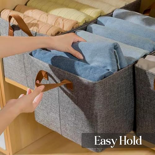 Yellow Weaves 1 Pc Wardrobe Organizer for Clothes, Foldable Clothes Storage Baskets for Wardrobe, Toys, Books, Saree, Shirts, and Blankets Storage Box with Handles - Grey - Image 2