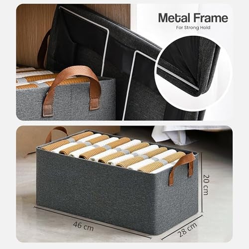 Yellow Weaves 1 Pc Wardrobe Organizer for Clothes, Foldable Clothes Storage Baskets for Wardrobe, Toys, Books, Saree, Shirts, and Blankets Storage Box with Handles - Grey - Image 3