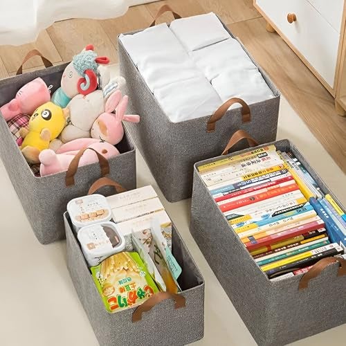 Yellow Weaves 1 Pc Wardrobe Organizer for Clothes, Foldable Clothes Storage Baskets for Wardrobe, Toys, Books, Saree, Shirts, and Blankets Storage Box with Handles - Grey - Image 5