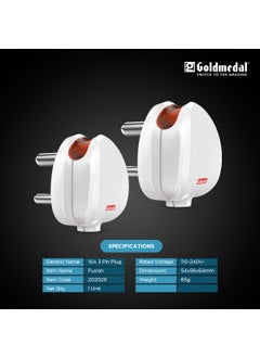 GOLD MEDAL Goldmedal Polycarbonate 16A Fusion 3 Pin Plug Topss White Pack of 10  - Image 5