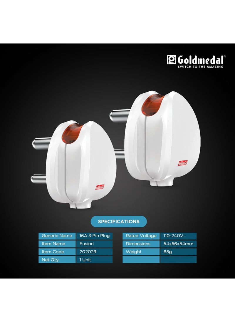 GOLD MEDAL - Goldmedal Polycarbonate 16A Fusion 3 Pin Plug Topss White Pack of 10 - Image 1