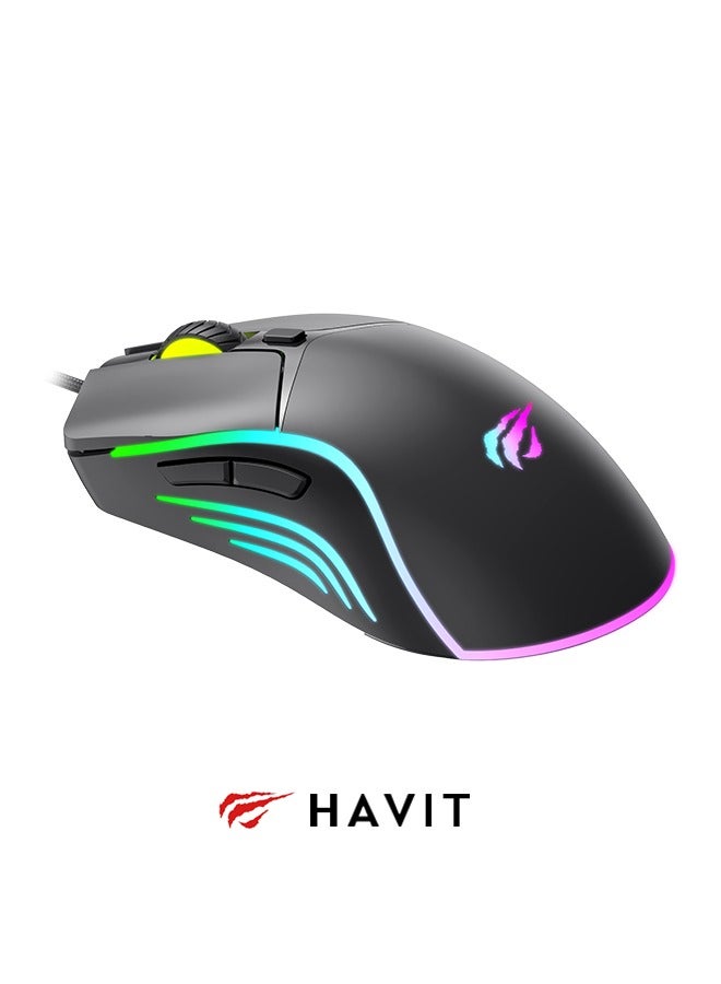 havit High-Performance Gaming Wired Mouse, Rgb Gaming Mouse, Usb Plug And Play, Suitable For FPS  And MOBA Gamers - Image 3