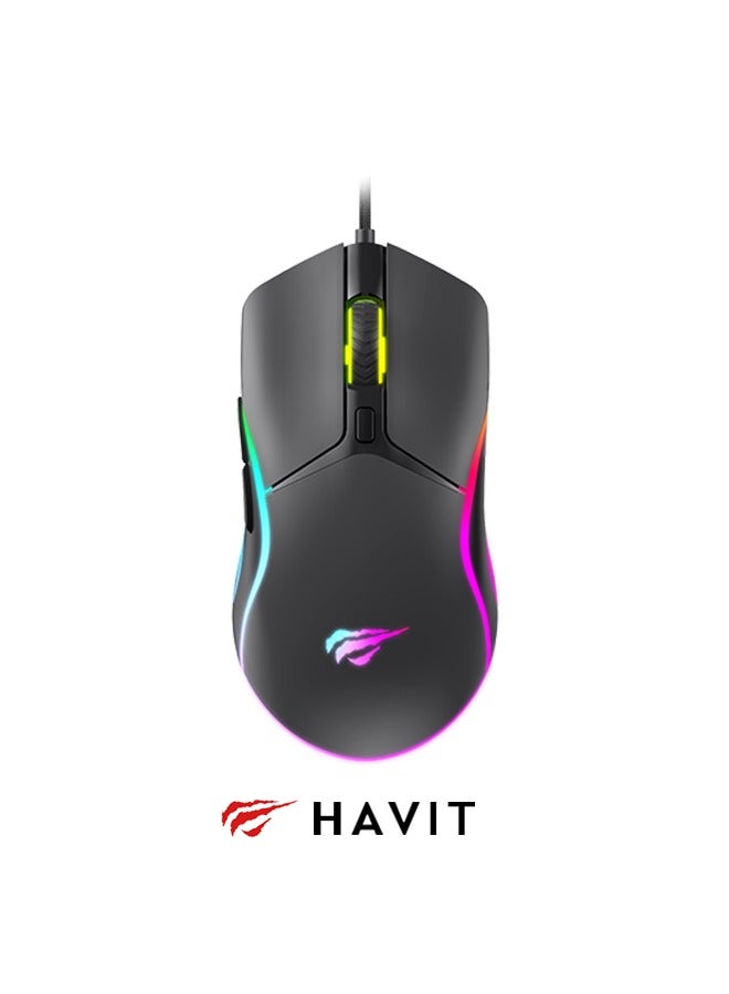 havit High-Performance Gaming Wired Mouse, Rgb Gaming Mouse, Usb Plug And Play, Suitable For FPS  And MOBA Gamers - Image 1