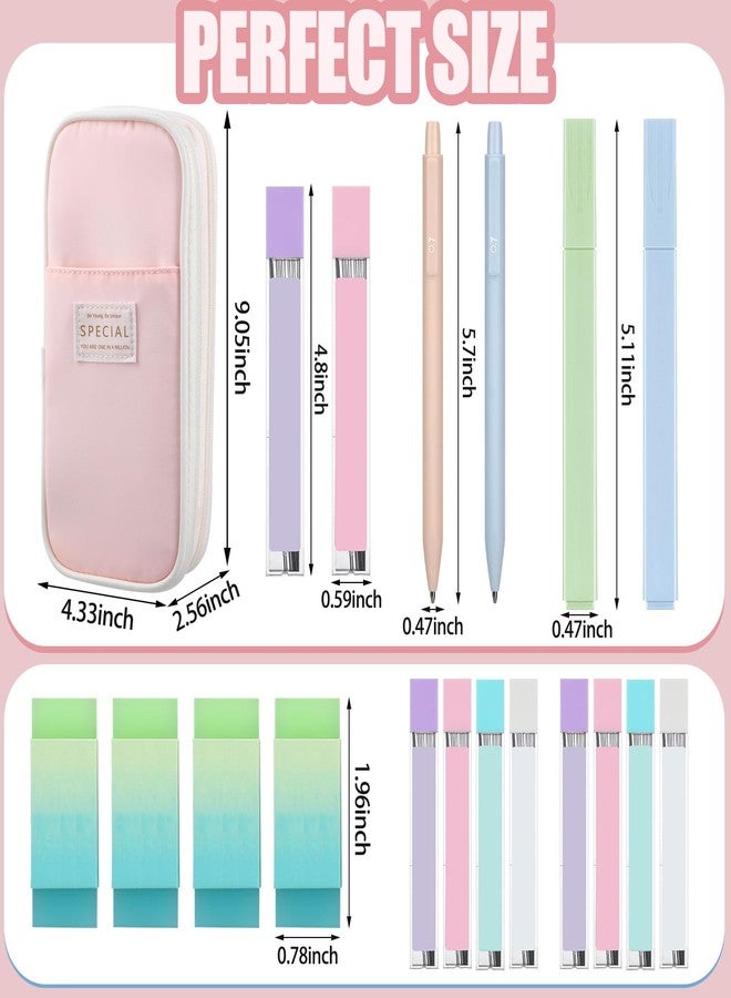 Teling 37 Pcs Aesthetic Back to School Supplies with Cute Pen Case, 12 Pastel Highlighters, 12 0. 5 Mm/ 0. 7 mm Mechanical Pencil 8 Tubes Pencil Refills, 4 Erasers for Writing Drawing(Pink) - Image 2