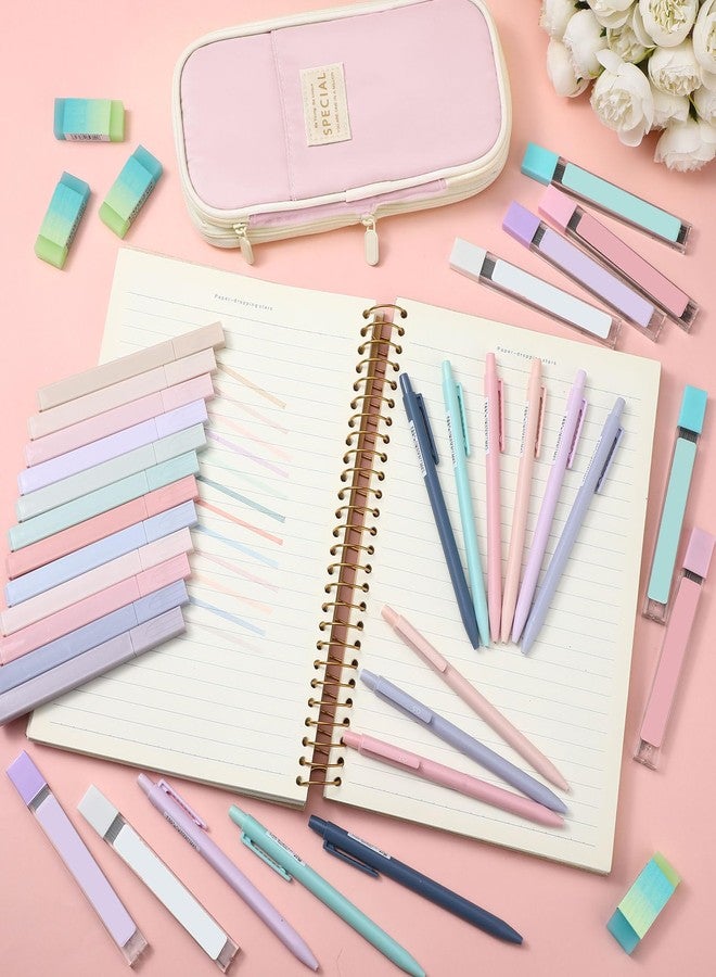 Teling 37 Pcs Aesthetic Back to School Supplies with Cute Pen Case, 12 Pastel Highlighters, 12 0. 5 Mm/ 0. 7 mm Mechanical Pencil 8 Tubes Pencil Refills, 4 Erasers for Writing Drawing(Pink) - Image 5