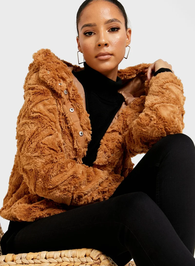 VERO MODA Faux And Fur Hooded Jacket