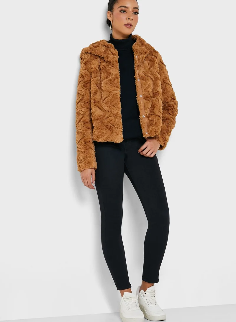 VERO MODA Faux And Fur Hooded Jacket