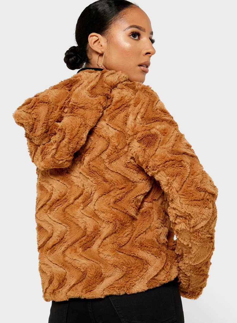 VERO MODA Faux And Fur Hooded Jacket