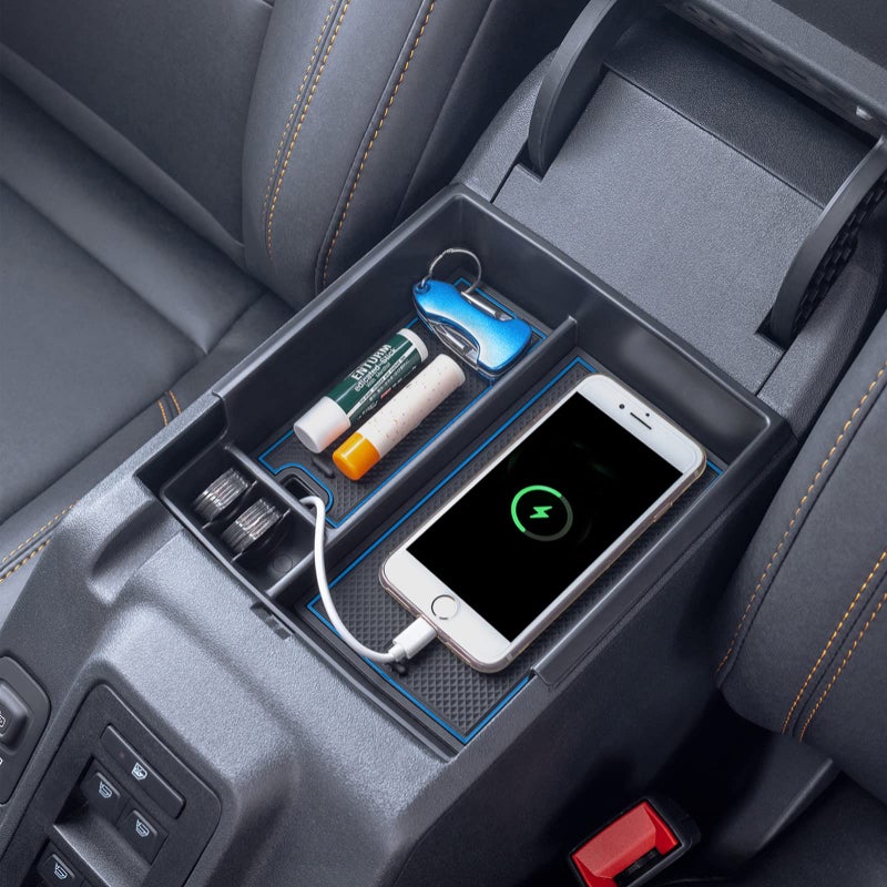 TOPINSTALL New Tray Compatible with 20212024 Ford Bronco 2025 Bronco 2Door ONLY Full Size Bronco Armrest Storage Box Organizer ABS Plastic Blue Insert Not for Sport Model 25 4doors