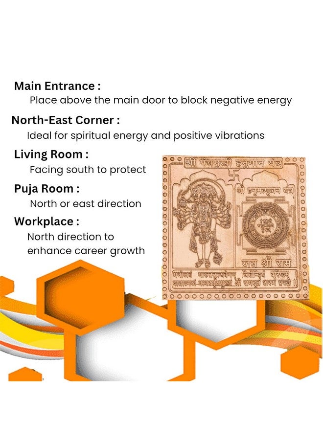 Achleshwar Panchmukhi Hanuman Yantra Vastu Remedies, 3 x 3 Inch, Pure Copper, South/SW Facing Main Door, Home/Office/Business/Factory Entrance Protection - Image 2