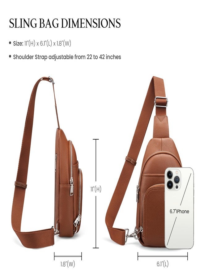 befen Genuine Leather Small Crossbody Sling Bags for Women Anti-Theft Fanny Packs Chest Bags Purse with Built in RFID Wallet, Cognac Brown, 6.1" x 1.8" x 11", Crossbody Sling Bag - Image 5