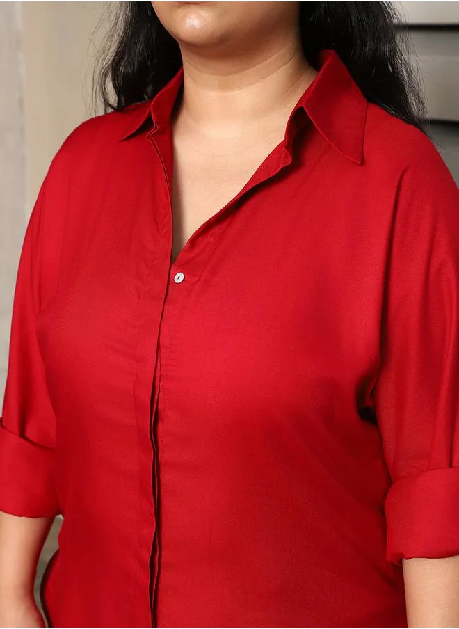 هاي ستار Plus Size Boxy Casual Shirt with Button Placket by Styli