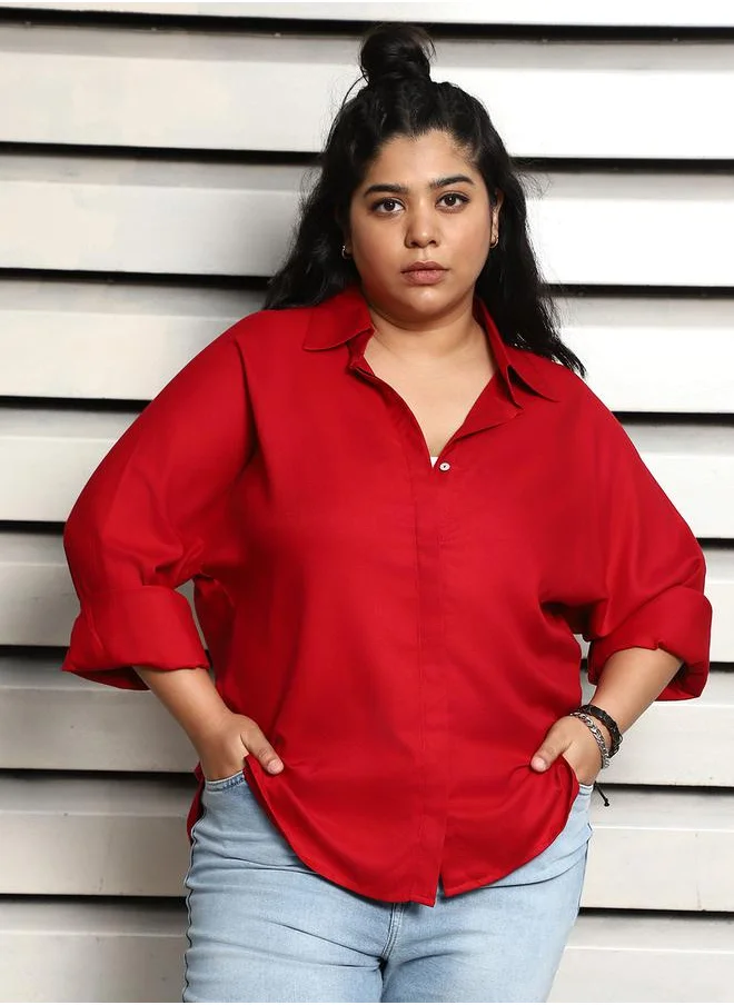 هاي ستار Plus Size Boxy Casual Shirt with Button Placket by Styli