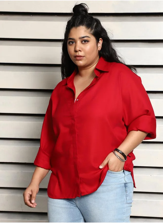 هاي ستار Plus Size Boxy Casual Shirt with Button Placket by Styli