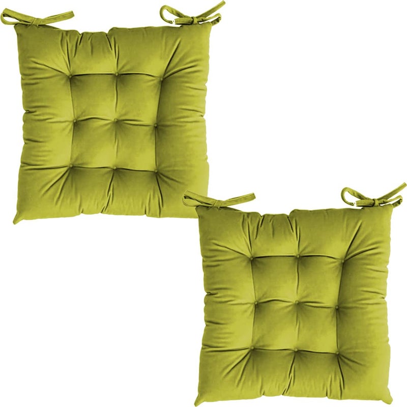 Linenovation Microfiber Square Chair PadCushion for Office Home or Car Sitting with Ties16 Inch X 16 InchParrot GreenSet of 2