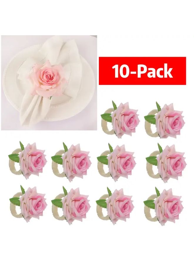 10 Pack Rose Floral Napkin Rings for Wedding Party Thanksgiving Table Decor - Image 1