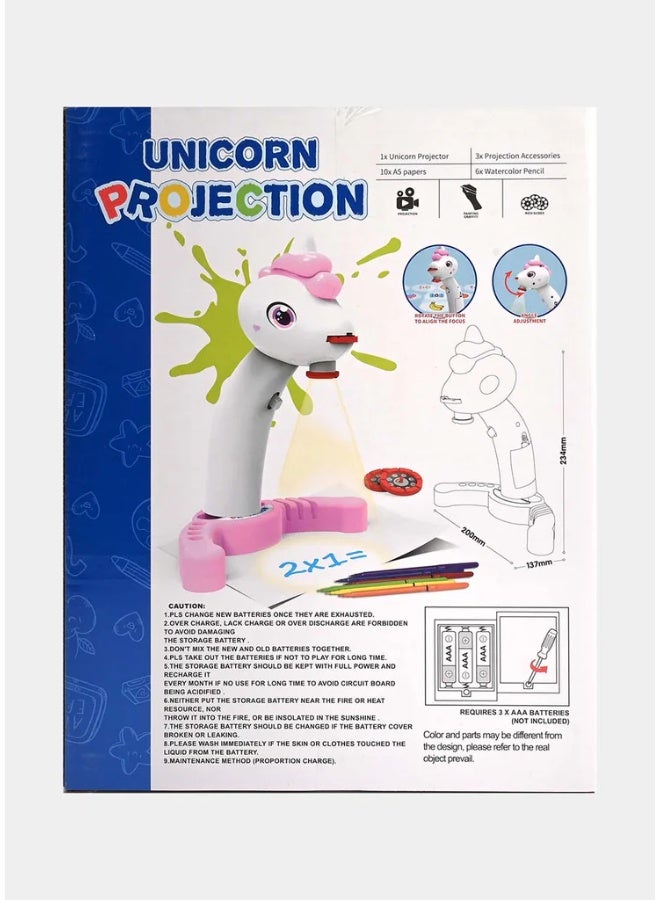 دي اي تي DAT Unicorn Projection طاولة رسم بإسقاط ضوئي للأطفال | إسقاط واضح + ضبط التركيز | 3 شرائح 24 نمط | أبيض/وردي | لعبة تتبّع ورسم (أعمار 3+) - Image 2