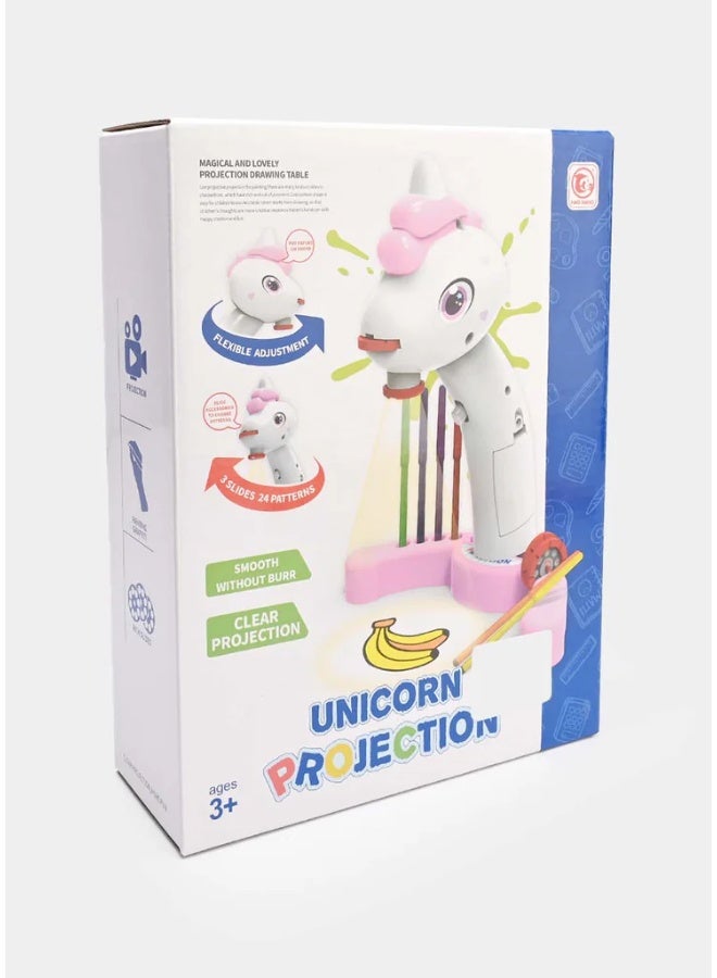 دي اي تي DAT Unicorn Projection طاولة رسم بإسقاط ضوئي للأطفال | إسقاط واضح + ضبط التركيز | 3 شرائح 24 نمط | أبيض/وردي | لعبة تتبّع ورسم (أعمار 3+) - Image 3