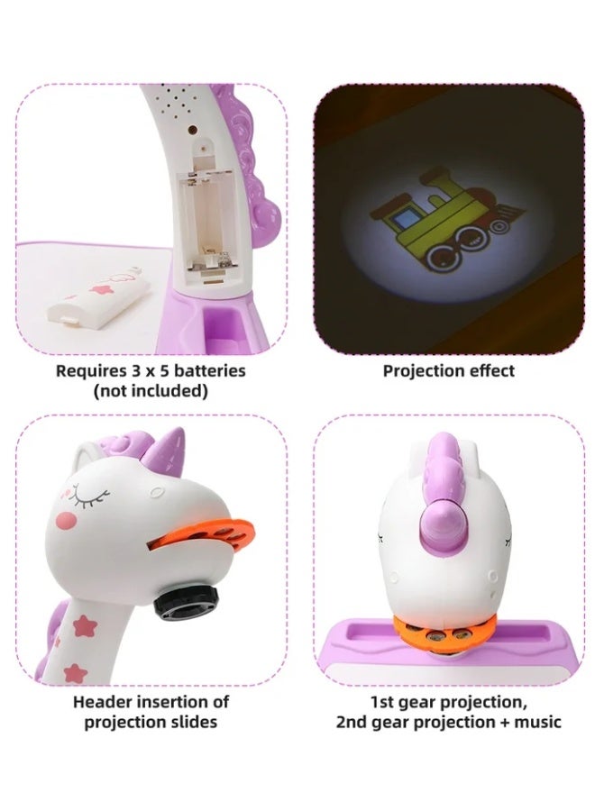 دي اي تي DAT Unicorn Projection طاولة رسم بإسقاط ضوئي للأطفال | إسقاط واضح + ضبط التركيز | 3 شرائح 24 نمط | أبيض/وردي | لعبة تتبّع ورسم (أعمار 3+) - Image 5