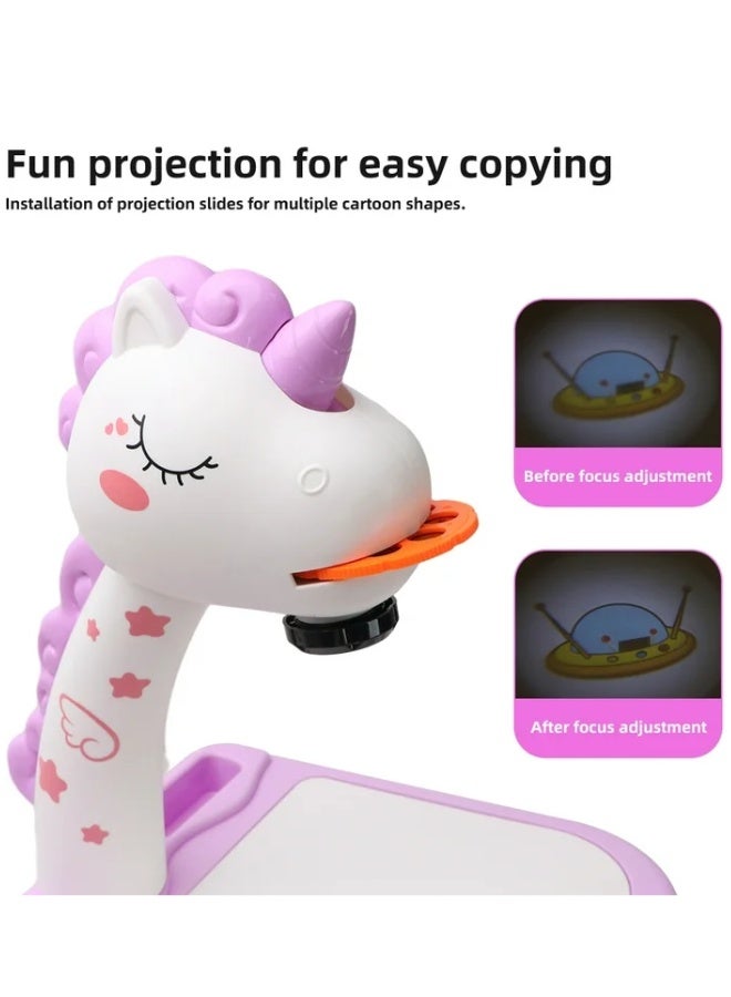 دي اي تي DAT Unicorn Projection طاولة رسم بإسقاط ضوئي للأطفال | إسقاط واضح + ضبط التركيز | 3 شرائح 24 نمط | أبيض/وردي | لعبة تتبّع ورسم (أعمار 3+) - Image 4