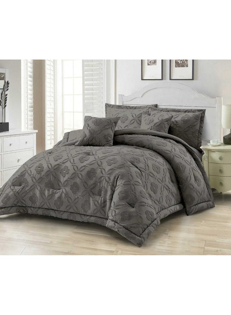 COMFY 6 PC COTTON DARK GREY FLORAL EMBROIDERED COMFORTER SET