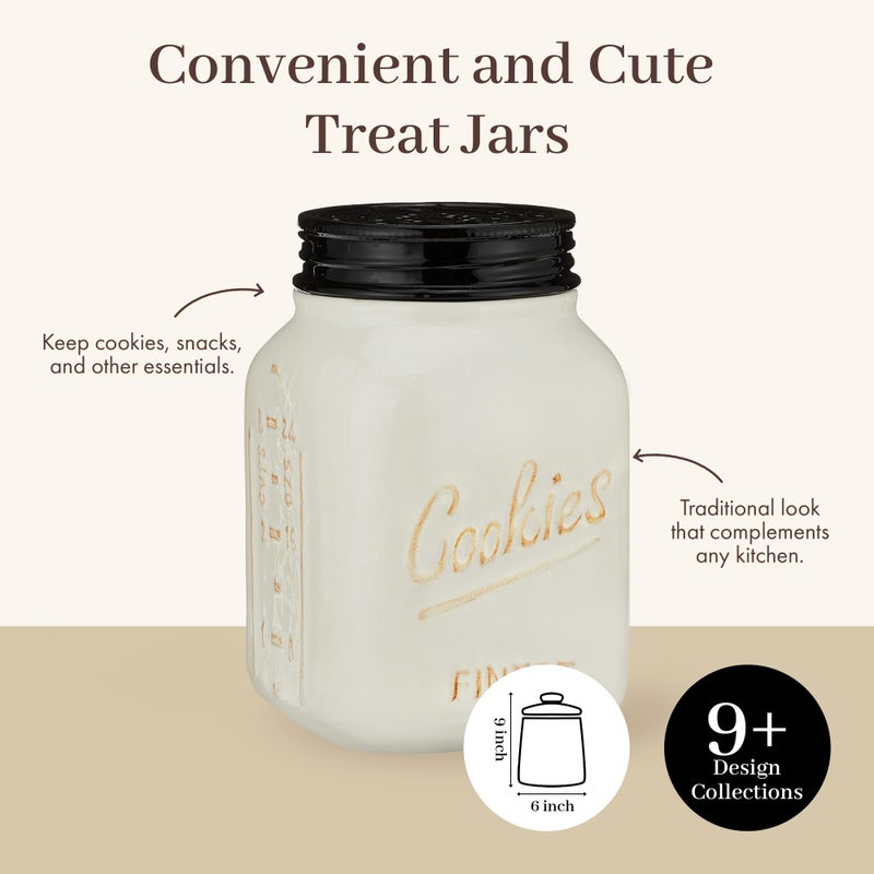 Young's Inc. Ceramic Cookie Jar - Cute Kitchen Counter Storage Canister with Lid - Perfect for Cookies, Coffee, Tea, Candy, Dog Treats, and More - Cookies Finest - Black, White - Image 3
