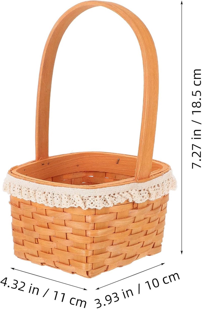 VICASKY Woven Wooden Egg Storage Basket with Handle, Small Square Handwoven Flower Basket for Candy and Snacks, Natural Wood Chicken Egg Holder for Kitchen and Picnic Use - Image 2