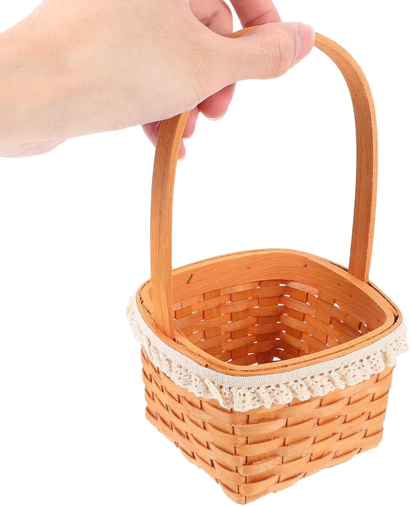VICASKY Woven Wooden Egg Storage Basket with Handle, Small Square Handwoven Flower Basket for Candy and Snacks, Natural Wood Chicken Egg Holder for Kitchen and Picnic Use - Image 4