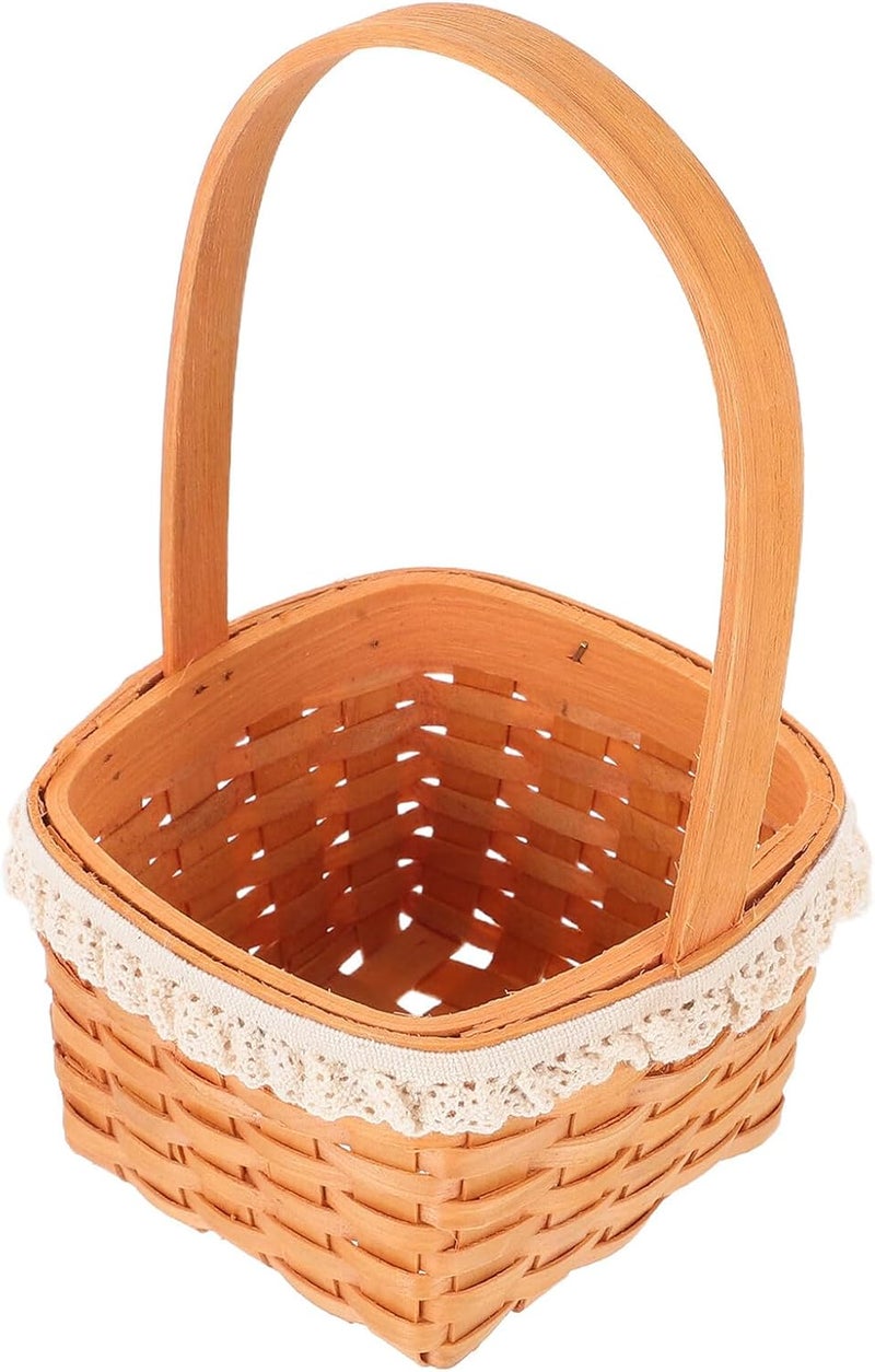 VICASKY Woven Wooden Egg Storage Basket with Handle, Small Square Handwoven Flower Basket for Candy and Snacks, Natural Wood Chicken Egg Holder for Kitchen and Picnic Use - Image 1