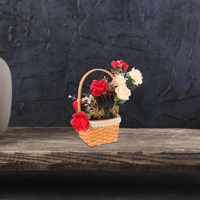 VICASKY Woven Wooden Egg Storage Basket with Handle, Small Square Handwoven Flower Basket for Candy and Snacks, Natural Wood Chicken Egg Holder for Kitchen and Picnic Use - Image 5