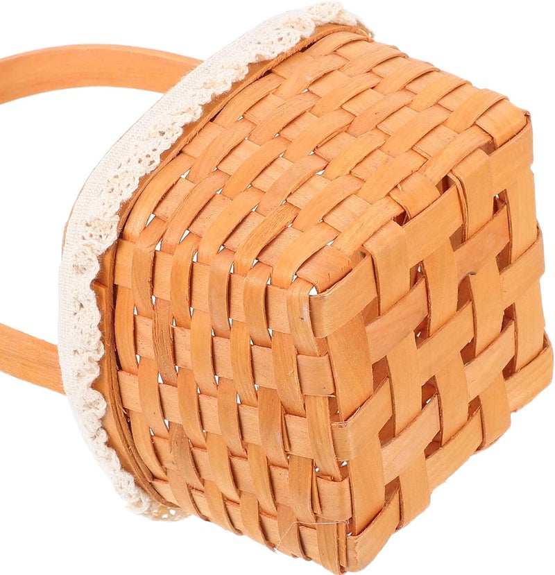VICASKY Woven Wooden Egg Storage Basket with Handle, Small Square Handwoven Flower Basket for Candy and Snacks, Natural Wood Chicken Egg Holder for Kitchen and Picnic Use - Image 3