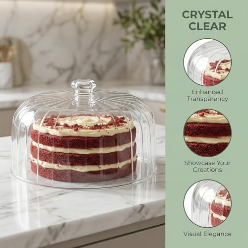 cutesun 11 Inch Cake Dome Cover, Acrylic Round Cake Stand Cover, Pastry Display Cloche for Food Plastic, Cake Cover Lid for Cake Stand Cake Plate Display Serving Platter - Image 5