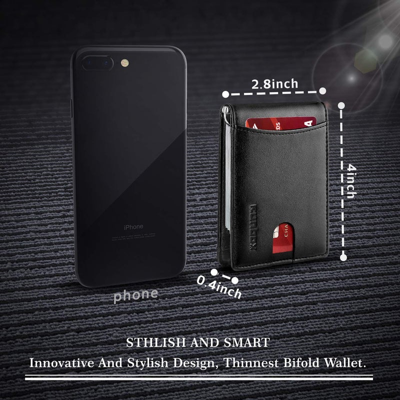 RUNBOX محفظة رنبكس الجلدية الأصلية النحيفة للرجال مع تقنية حجب RFID، محفظة قابلة للطي بحد أدنى، محفظة جيب أمامية مع مشبك نقود، علبة هدايا رفيعة - Image 3