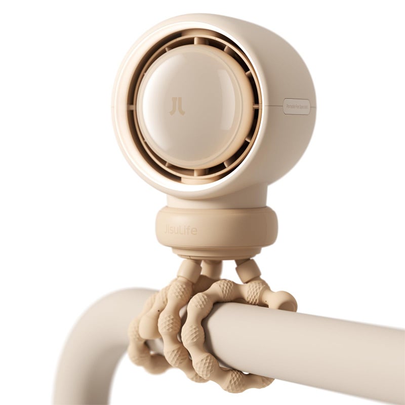 JISULIFE Stroller Fan Baby Large, Safe Bladeless for Crib, Desk, 4000mAh Battery Rechargeable Portable Cooling Fan with Air Turbo Tech, Night Light, Food-Grade Gift for Mom/Dad/Friend - Brown - Image 1