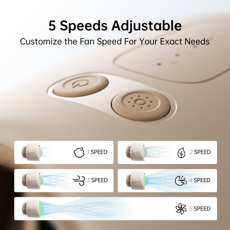 JISULIFE Stroller Fan Baby Large, Safe Bladeless for Crib, Desk, 4000mAh Battery Rechargeable Portable Cooling Fan with Air Turbo Tech, Night Light, Food-Grade Gift for Mom/Dad/Friend - Brown - Image 4