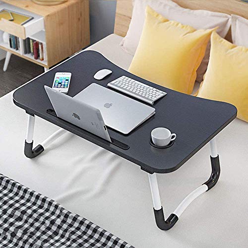 IRIS Multi-Purpose Laptop Table with Dock Stand and Coffee Cup Holder/Study Table/Bed Table/Foldable and Portable/Ergonomic & Rounded Edges/Non-Slip Legs, Size: 60 x 40 cm (Black) - Image 1
