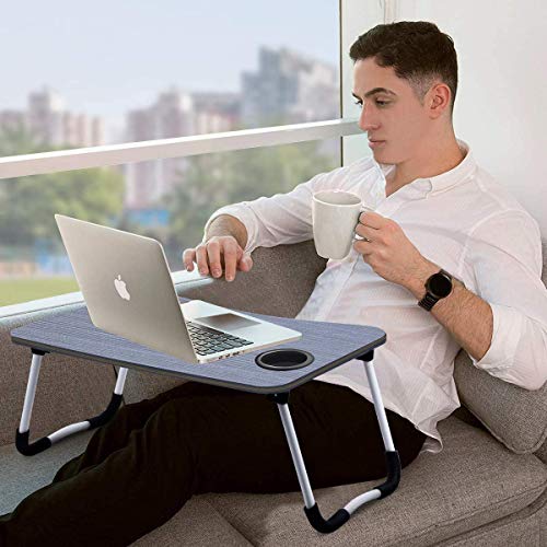 IRIS Multi-Purpose Laptop Table with Dock Stand and Coffee Cup Holder/Study Table/Bed Table/Foldable and Portable/Ergonomic & Rounded Edges/Non-Slip Legs, Size: 60 x 40 cm (Black) - Image 3