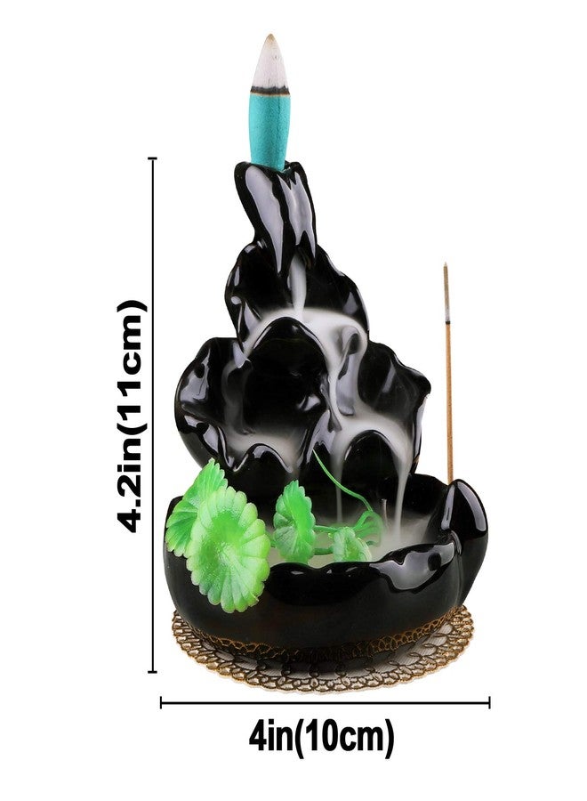 Ivenf Backflow Incense Burner, Back Flowing Incense Holder, Waterfall Incense Burner with 40 Cones, 40 Incense Sticks for Home Decoration, Ceramic Censer, Black - Image 2